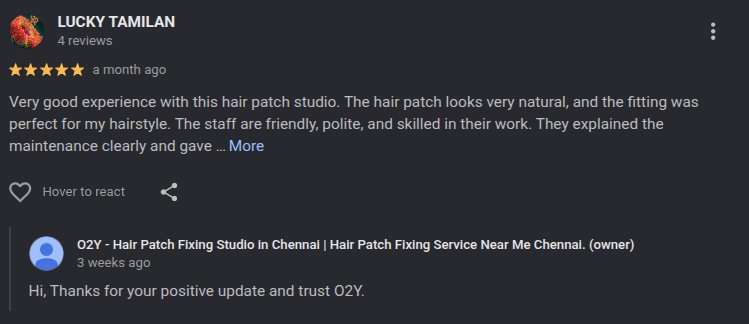 Google Review: Highly satisfied with the natural looking patch